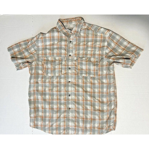 orange creek Other - LL Bean Short Sleeve Button Up Fishing Shirt‎ Orange Gray Plaid L REG 255095